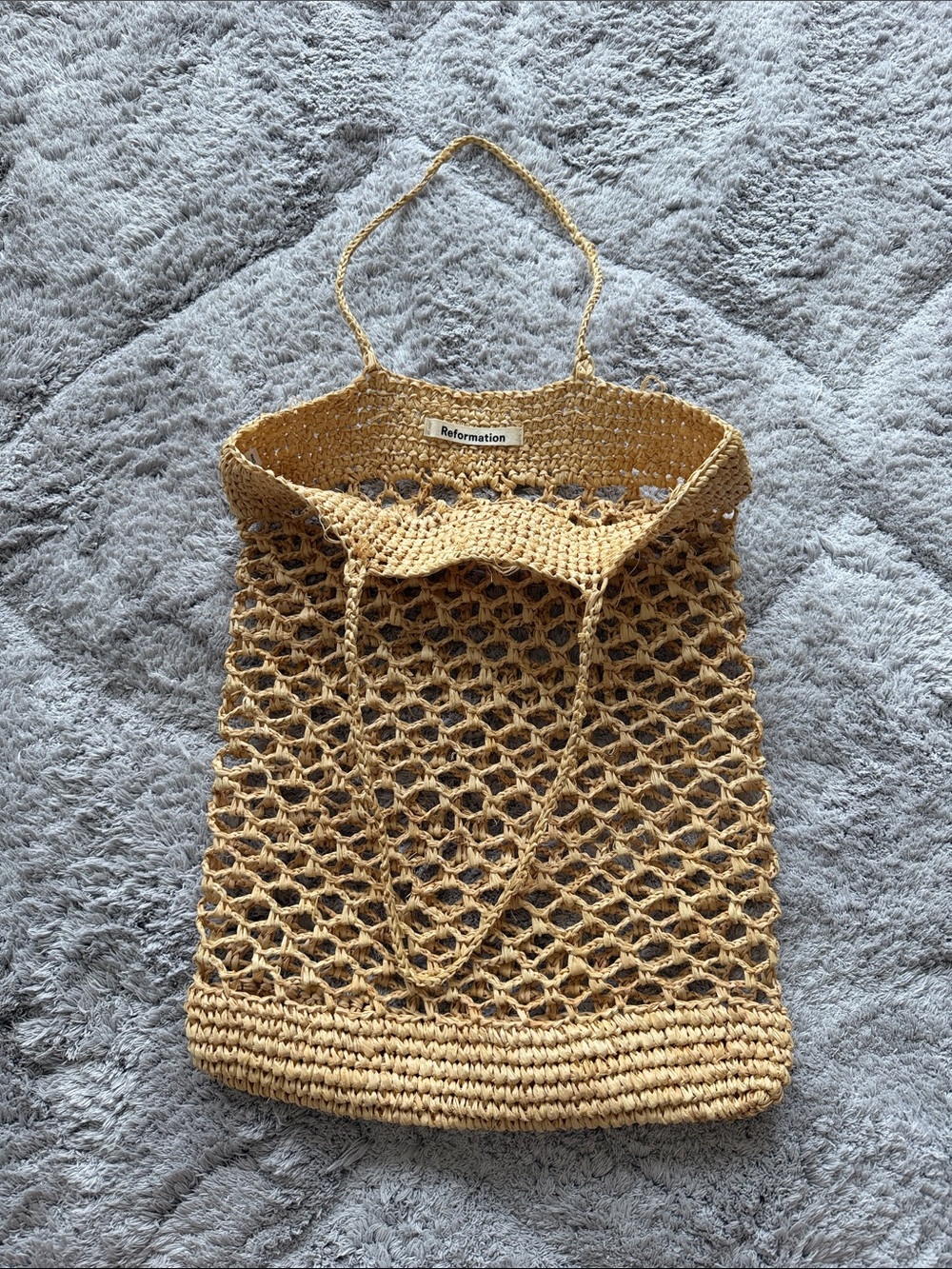 Reformation Crochet Straw Market Tote in Natural